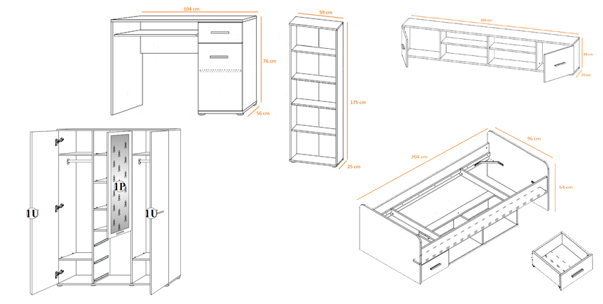 dimensions et détails des meuble de chambre enfant